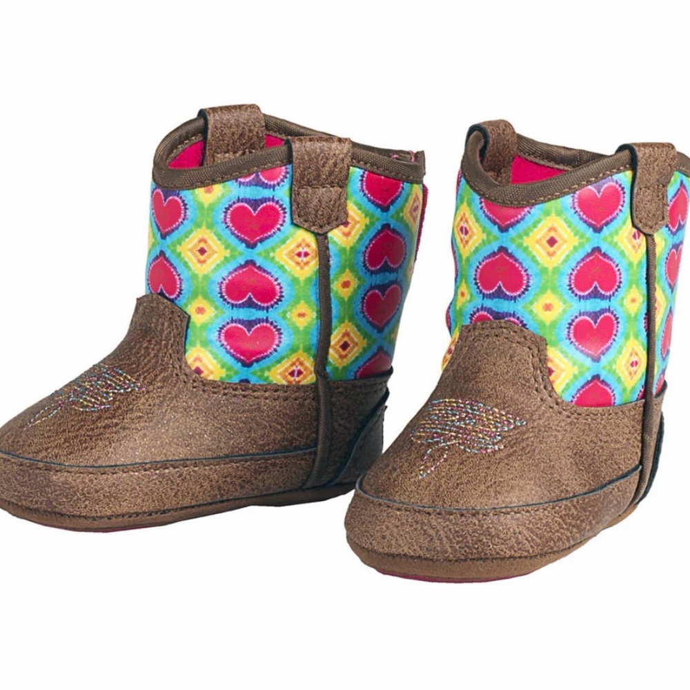 Twister Baby Buckers NWT Infant Baby size 4 Abigale Tie Dye Hearts Cowboy Boots